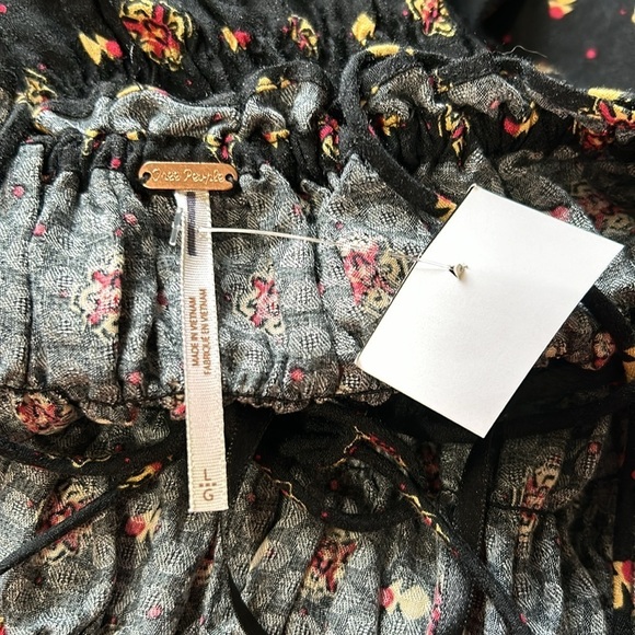 Free People Clementina Mini Dress Black Floral One Shoulder Ruched Sz L NEW - Picture 6 of 9
